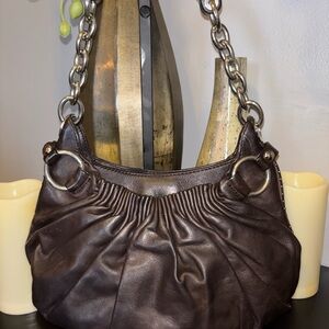Juicy Couture Dark Brown Leather Shoulder Bag with Chain Straps